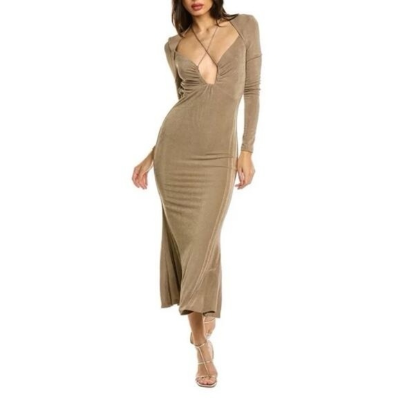 Jason Wu V-Neck Midi Length Dress Large NWOT Beige - Picture 1 of 4